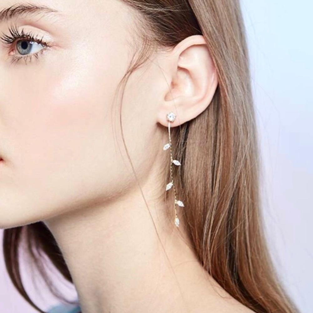 Leaf Rhinestone Drop Earrings